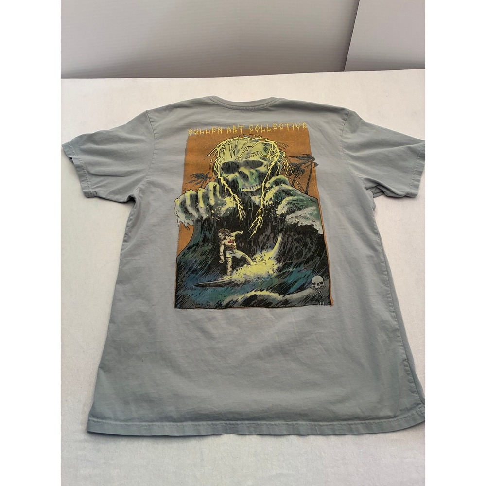 Sullen Art Collective Mens Large Blue Gray Surfer Skull Graphic T-Shirt Artist